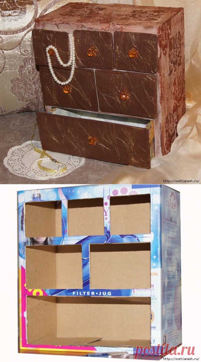 Как сделать небольшой комодик из картонной коробки. МК от Натальи (Lunaria).