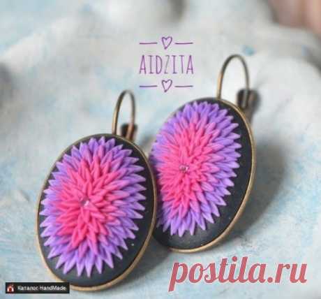 Серьги сиренево-фуксиевые из полимерной глины Swarovski ручной работы купить в Минске и Беларуси, цены на HandMade