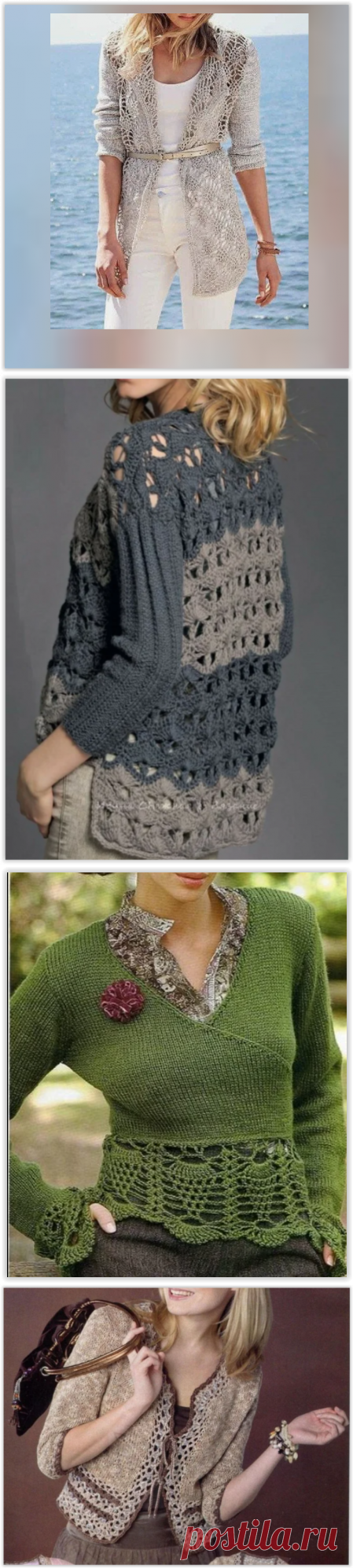 10 моделей красивых джемперов, кардиганов и жакетов комбинированной вязкой!