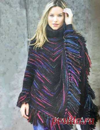 Меланжевое пончо спицами. Описание вязания для женщин
