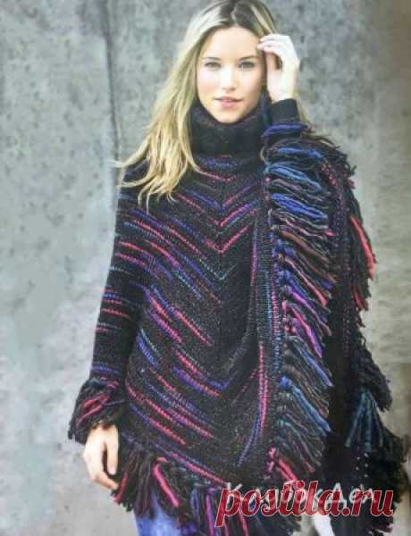 Меланжевое пончо спицами. Описание вязания для женщин