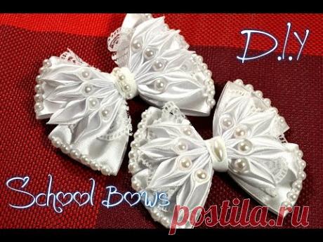 Школьные банты из лент/School Bows Kanzashi/New Petal/ D.I.Y/ Tutorial/ МК