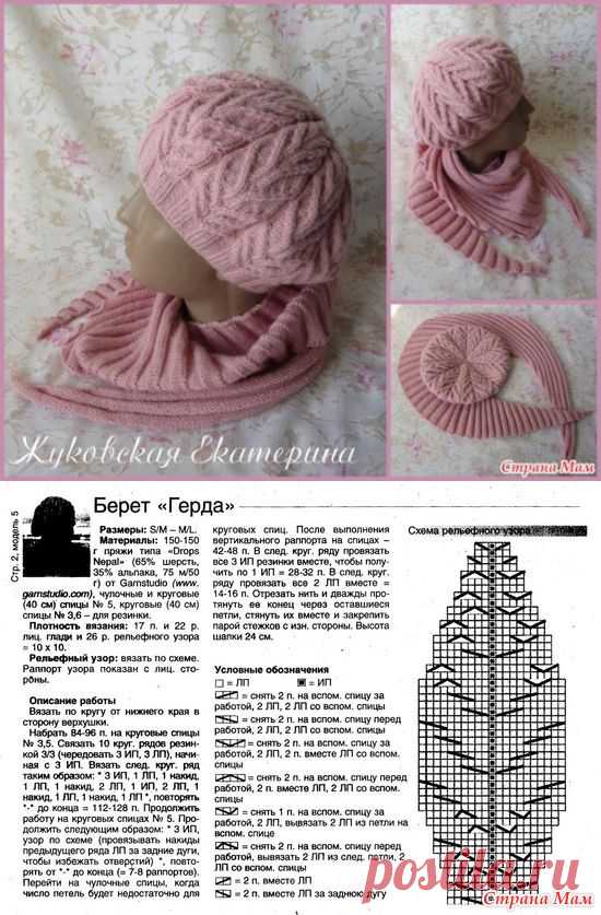 Берет" Герда" ( из интернета) / Вязание спицами / Вязание для женщин спицами. Схемы