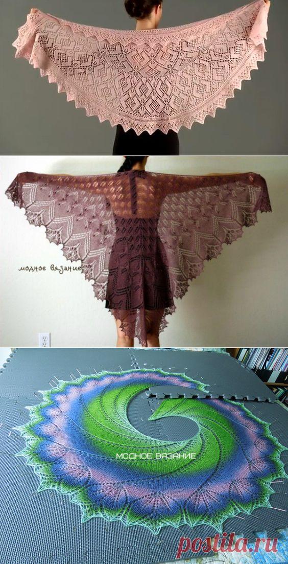 (38) Pinterest - Как вязать треугольную шаль спицами - Модное вязание | шаль