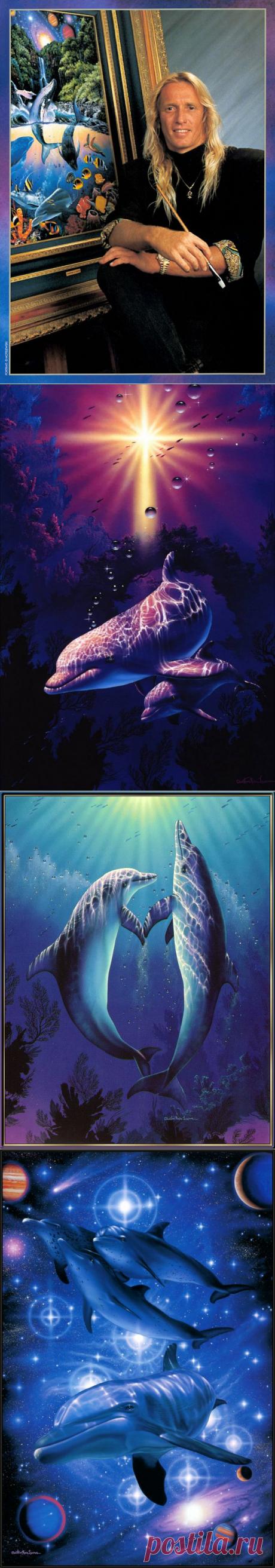 Подводный мир на картинах Кристиана Лассена: дельфины, касатки, рыбы и морской берег.