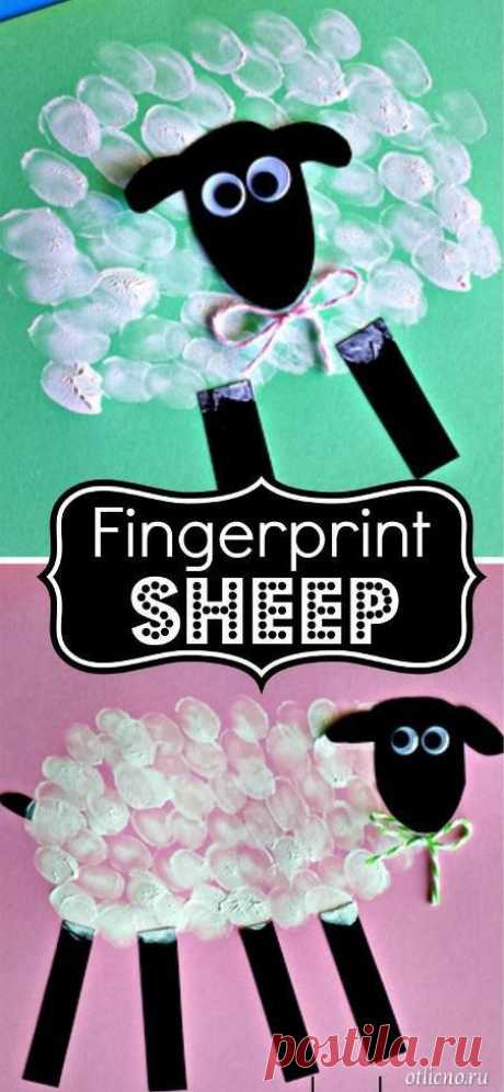 новогодняя идея для детского творчества - рисуем овечку пальчиками