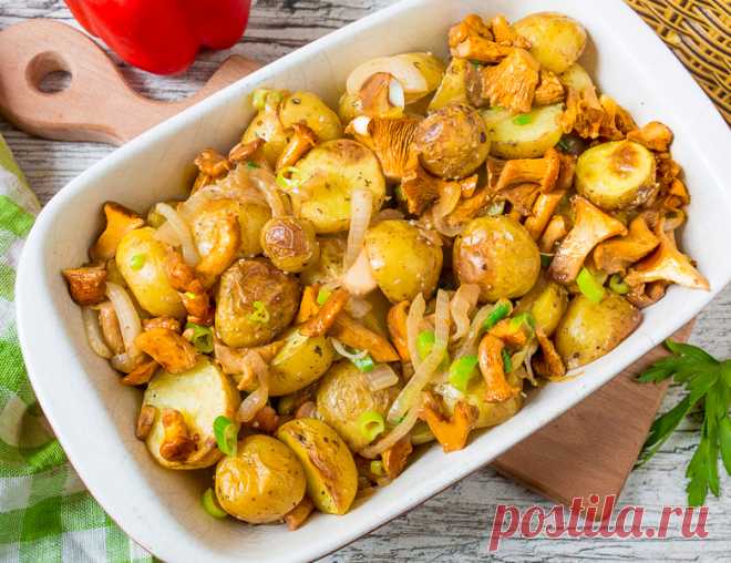Печеный молодой картофель с лисичками и луком на Вкусном Блоге Картофель и лисички – это идеальная гастропара 🙂 Даже не спорьте. Поэтому предлагаю сходить на выходных на рынок (ну или в лес, как я 😉 ) и приготовить замечательный молодой картофель в сочетании с ароматными лисичками 🙂 Для меня это даже не гарнир, а самостоятельное, самодостаточное блюдо. Разве что сметанки…