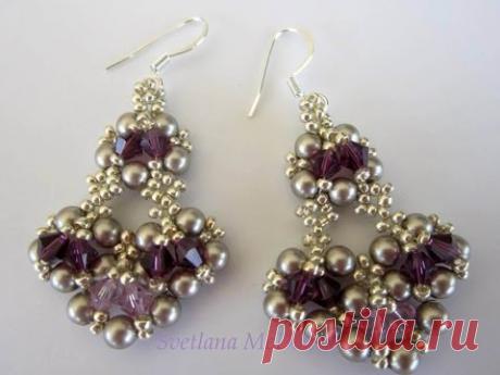 Beaded Earrings with amethyst Swarovski crystals