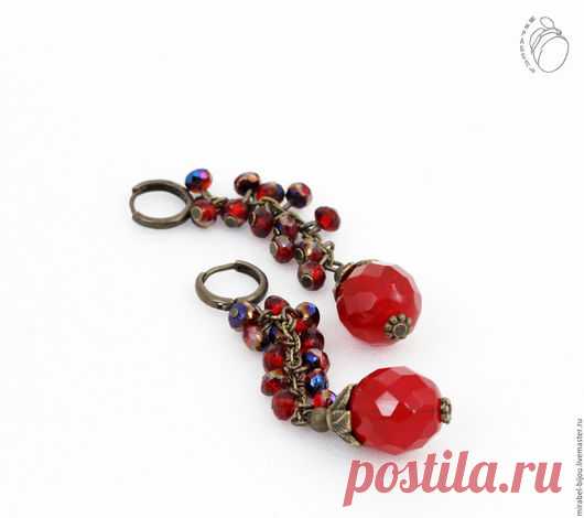 Купить Серьги Малина, бронза. - красный, красные серьги, фруктовый, малиновый, малина, длинные серьги