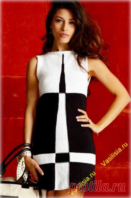 Черно-белое платье вязаное спицами | Вязание спицами и крючком