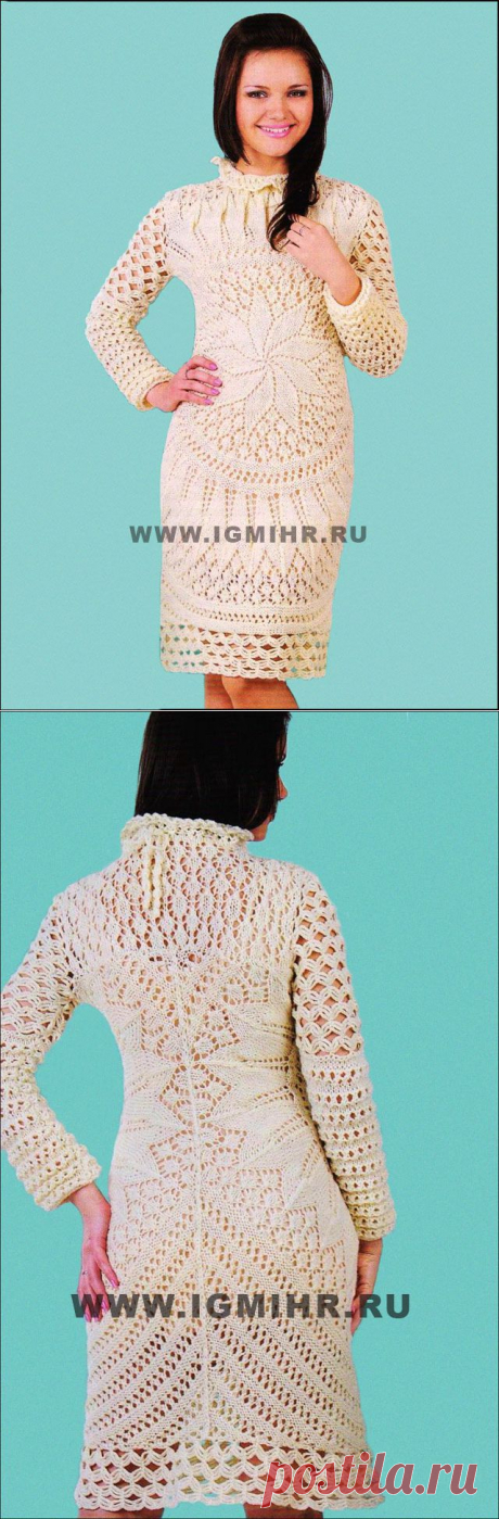 Ажурное платье, связанное единым полотном. Спицы