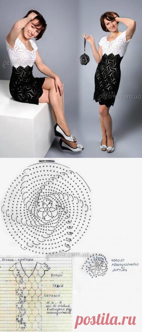 Красивое платье из черных и белых мотивов. Схемы