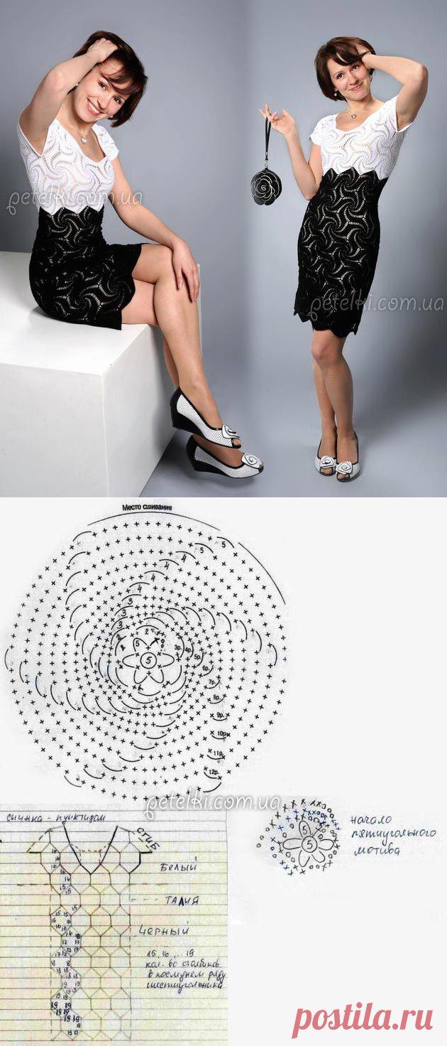 Красивое платье из черных и белых мотивов. Схемы
