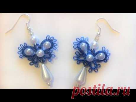 Серьги бабочки фриволите иглой Видео урок для начинающих. Анкарс Earrings butterfly frivolite needle - YouTube
