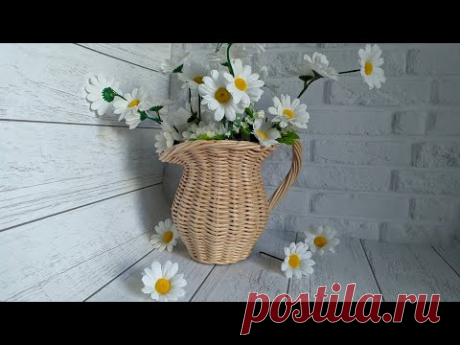 Плетение КУВШИНА для цветов, как живых, так и искусственных цветовкувшин на пол литровую банку - YouTube