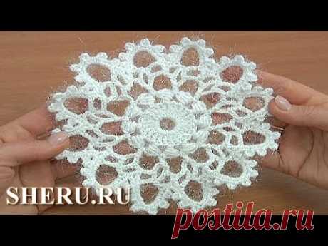 How To Crochet Big Snowflake Урок 21 часть 2 из 2 Вязание снежинки крючком