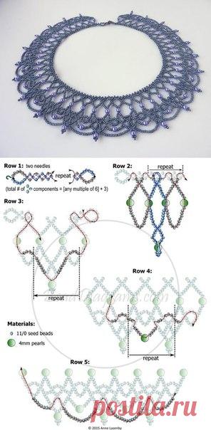 Ожерелье из бисера и бусин. Схемы плетения.