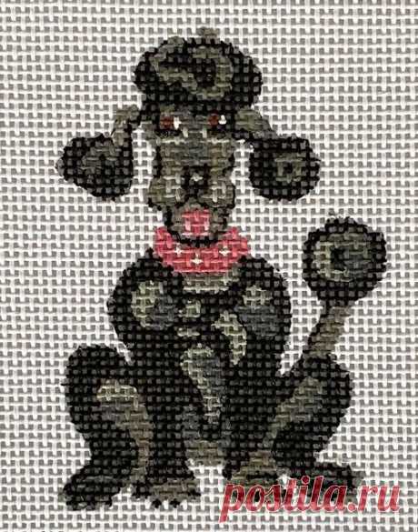 54-P Caniche negro con cuello rosa – BeStitched Needlepoint