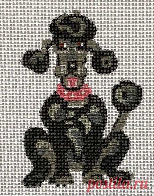 54-P Caniche negro con cuello rosa – BeStitched Needlepoint