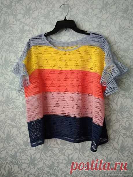 Ажурная блуза в филейной технике вязания крючком. Схема. / knittingideas.ru