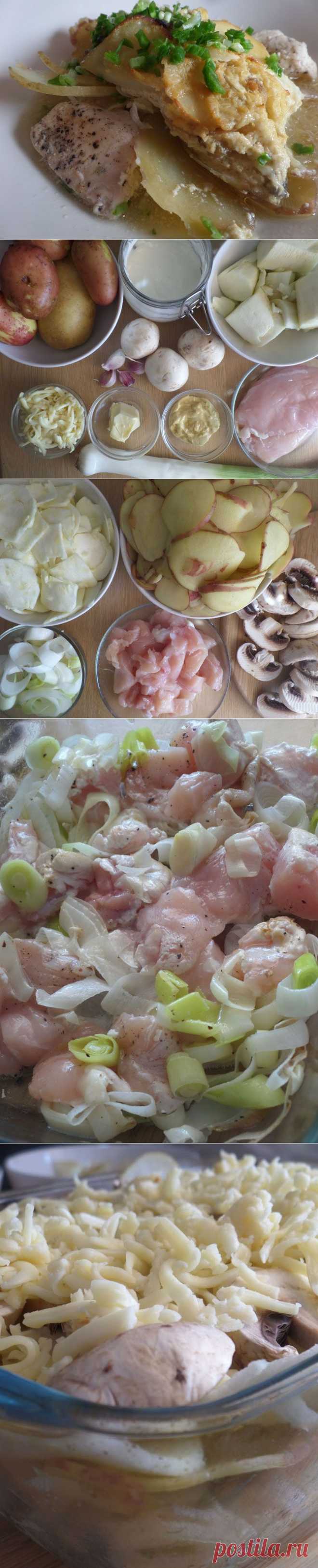 Куриная грудка, запечённая с молодым картофелем, шампиньонами и кабачками | Интересные рецепты