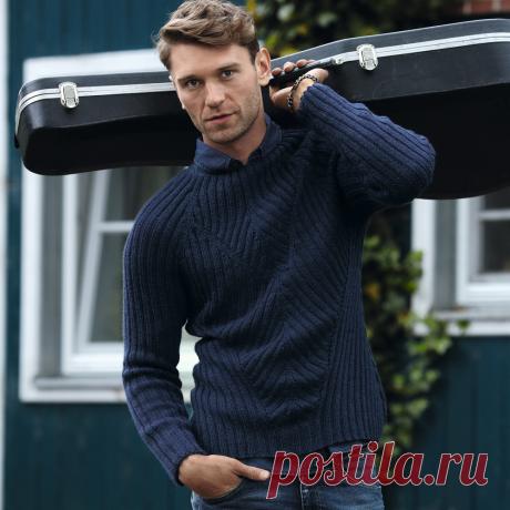 Мужской джемпер в рубчик - схема вязания спицами.