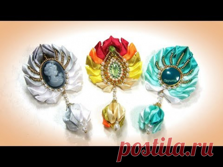 Брошь из лент и бисера / diy brooch