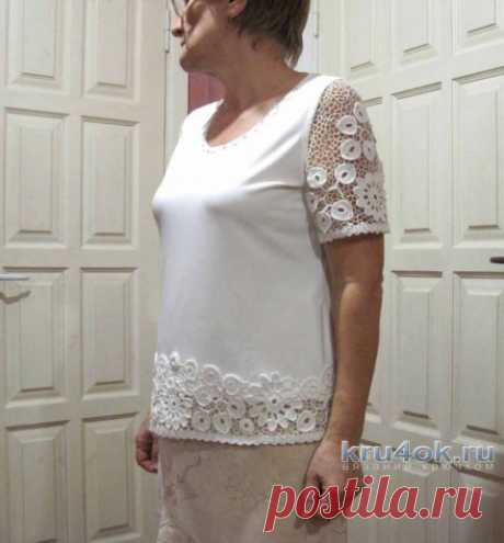 Отделка футболки кружевом. Работа Любови