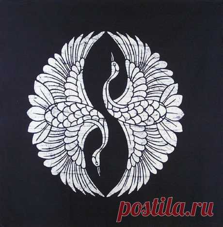 Гравировка. Япония. Аисты.