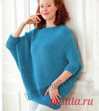 Модная свободная туника пончо для женщин связанная спицами с пошаговым описанием вязания.

Вам потребуется: 700 грамм бирюзовой пряжи (№ 207) Adelia Leda, состоящей из 99% акрила, 1% люрекса, длиной нити 340 метров в 100 граммах, спицы № 2,5, круговые спицы № 2,5.