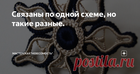 Связаны по одной схеме, но такие разные. Несколько лет назад придумала интересный элемент для ирландского кружева. Необычный цветок, который стал до такой степени универсальным , что использую его в разных композициях. И что особенно приятно, он приглянулся не только мне, но и многим мастерам )
Встречайте! Вот он - мой красавец!
Цветок мастерской "Невесомость"
Он отлично вписался в кружевную композицию.