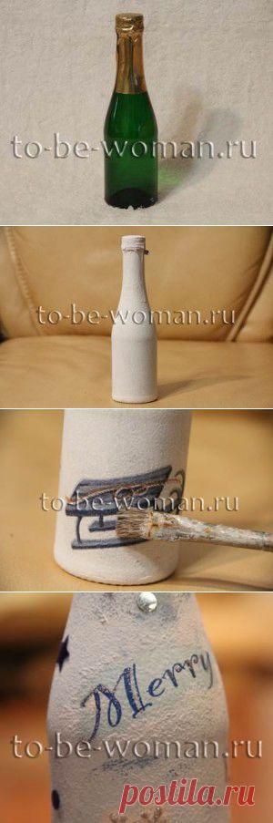 Декупаж бутылки шампанского к Новому 2015 Году и Рождеству