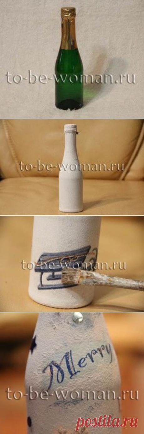 Декупаж бутылки шампанского к Новому 2015 Году и Рождеству