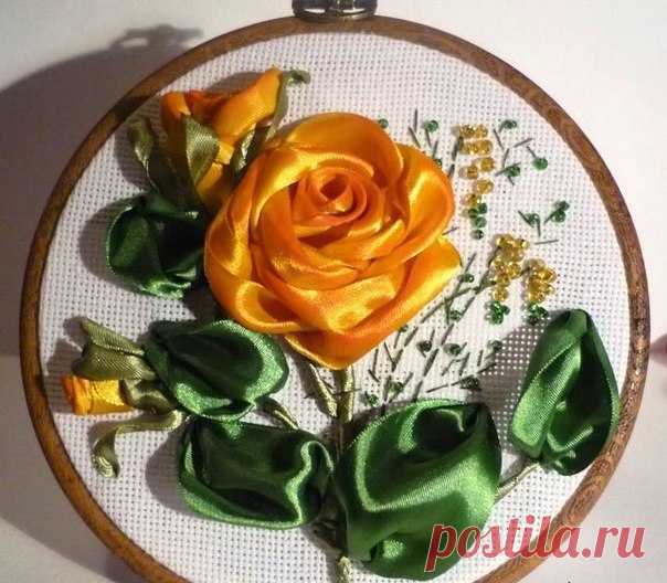 Желтые розы. Вышивка лентами  #вышивка_лентами #вышивка #рукоделие
