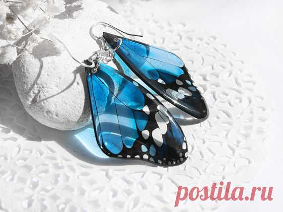 Blue earrings for girl gift for her Butterfly jewelry Summer earrings Blue wedding jewelry Party favor gift for bridal party gift bridesmaid These blue butterfly wing earrings for girl are cute and very light. Convex on both sides, and like candy!  Butterfly wings are especially beautiful in the daylight, shining of its pure color in the sun. But if you wear them in the evening, they will be light translucent, saving its unique magic.  I love nature and all my jewelry made...