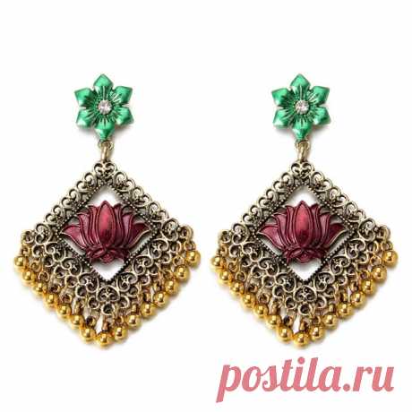 Индейские этнические латунные серьги, длинные серьги-подвески, украшенные цветами и золотом, «цыганские» серьги для женщин, винтажные женские серьги в стиле бохо, ювелирные изделия | Украшения и аксессуары | АлиЭкспресс