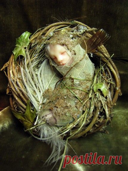 Fairy Baby on Nest Hand-sculpted OOAK Art Doll ADO TEAM