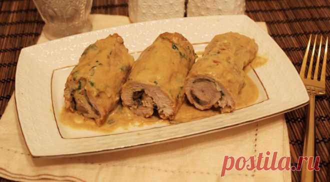 Куриные рулеты в горчичном соусе с грибами, пошаговый рецепт с фото