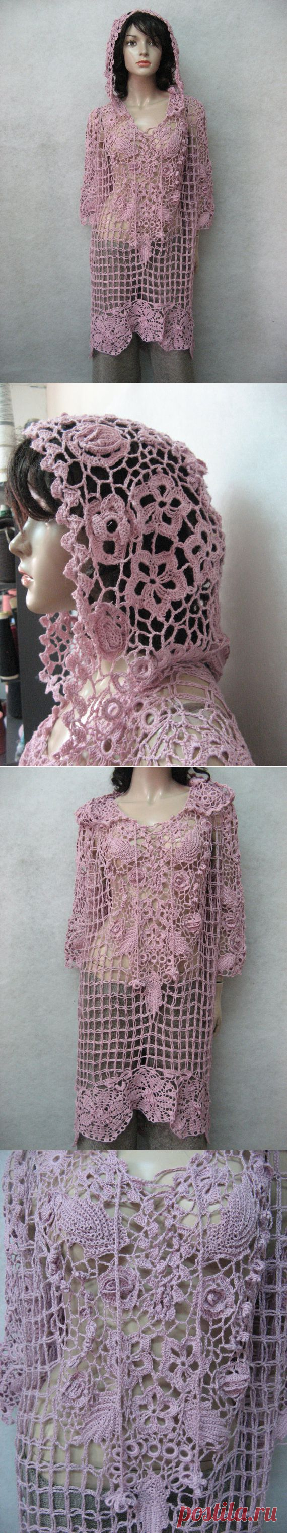 Bohemian crochet ash pink dress Transparent by TalitaHandMade