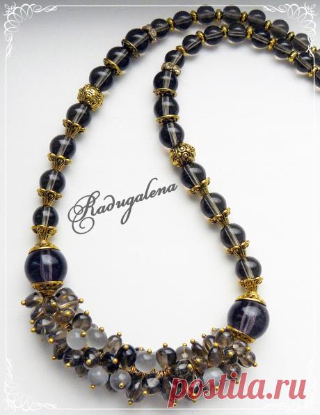 Бусики из раухтопаза и кошачьего глаза