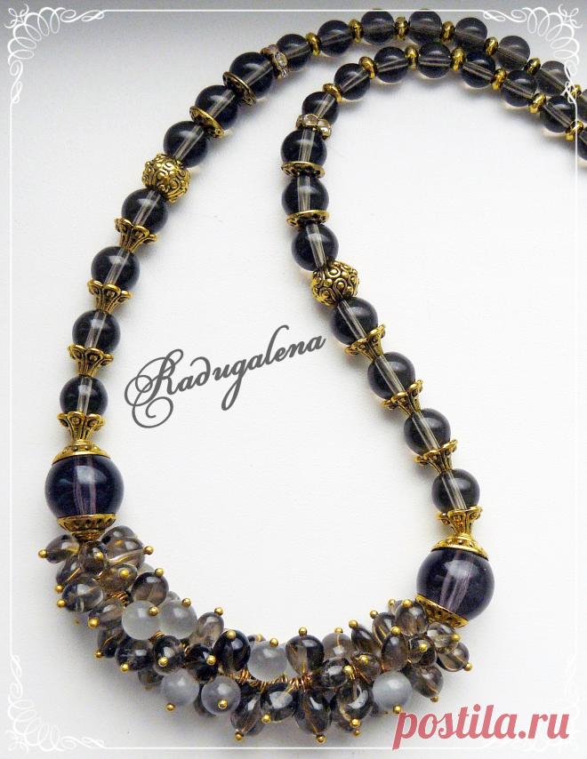 Бусики из раухтопаза и кошачьего глаза