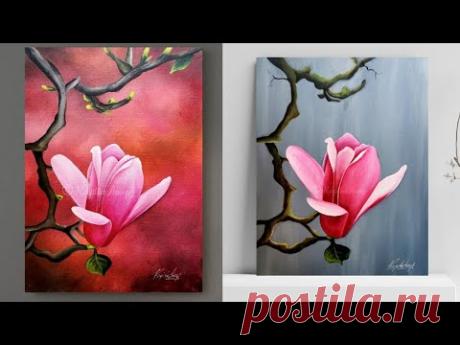 Step by Step acrylic painting on Canvas for beginners Magnolia painting | Art ideas | How to paint