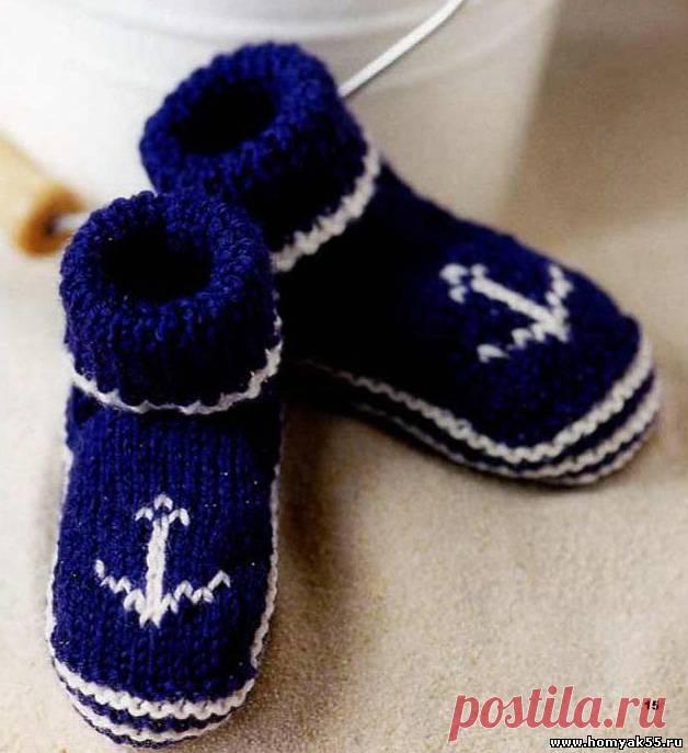 Пинетки с якорями3-6 мес