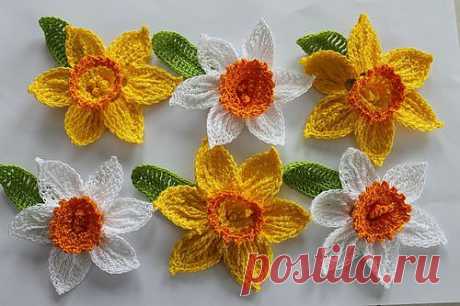 6 LGE DAFFODILS - крючком весенние пасхальные ЦВЕТЫ - ... | Крючком фло ...