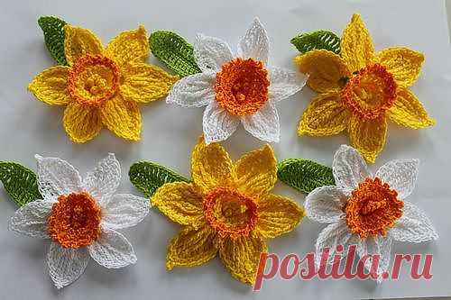 6 LGE DAFFODILS - крючком весенние пасхальные ЦВЕТЫ - ... | Крючком фло ...