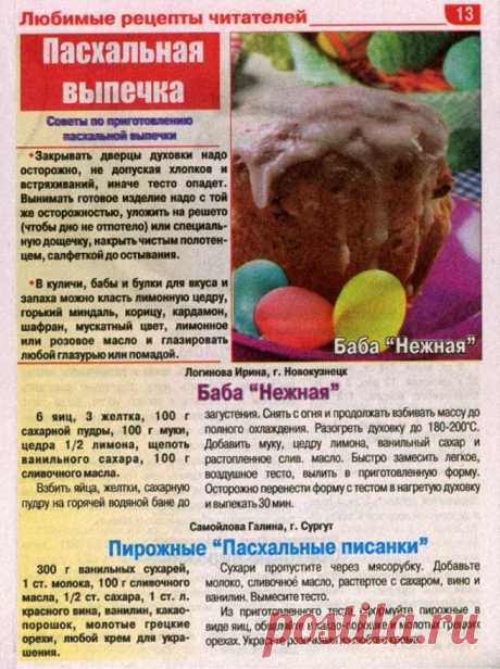 Советы по приготовлению пасхальной выпечки. Баба &quot;Нежная&quot;. Пирожные &quot;Пасхальные писанки&quot;