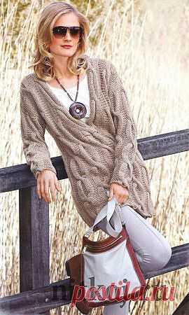 Длинный пуловер спицами с косами &raquo; Ниткой - вязаные вещи для вашего дома, вязание крючком, вязание спицами, схемы вязания