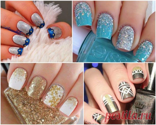 Новогодний маникюр с блёстками: 40 идей зимнего дизайна ногтей