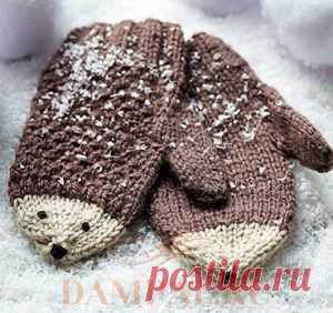 Детские вязаные варежки «Ёжики» | DAMские PALьчики. ru