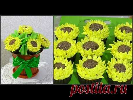 Цветы из крема Украшение капкейков кремом Flowers cream Decorating cupcakes with cream